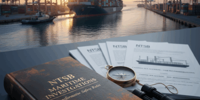 Professional featured image for maritime/shipping article: NTSB Maritime Investigations That Changed