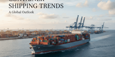 Professional featured image for maritime/shipping article: Container Shipping Trends. High quality p