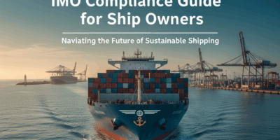 Professional featured image for maritime/shipping article: 2025 IMO Compliance Guide for Ship Owners