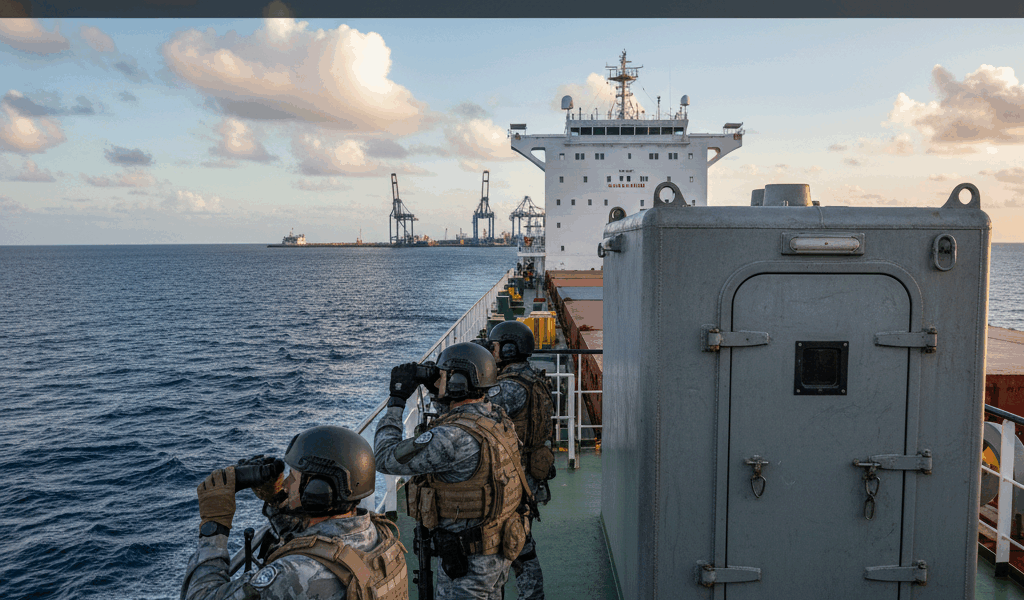 Professional featured image for maritime/shipping article: How Ships Defend Against Pirates with Gua