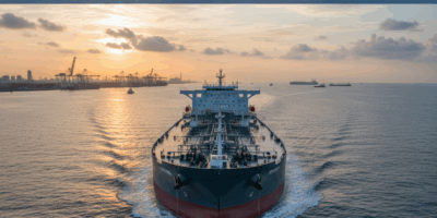 Professional featured image for maritime/shipping article: Tanker Market News. High quality photogra