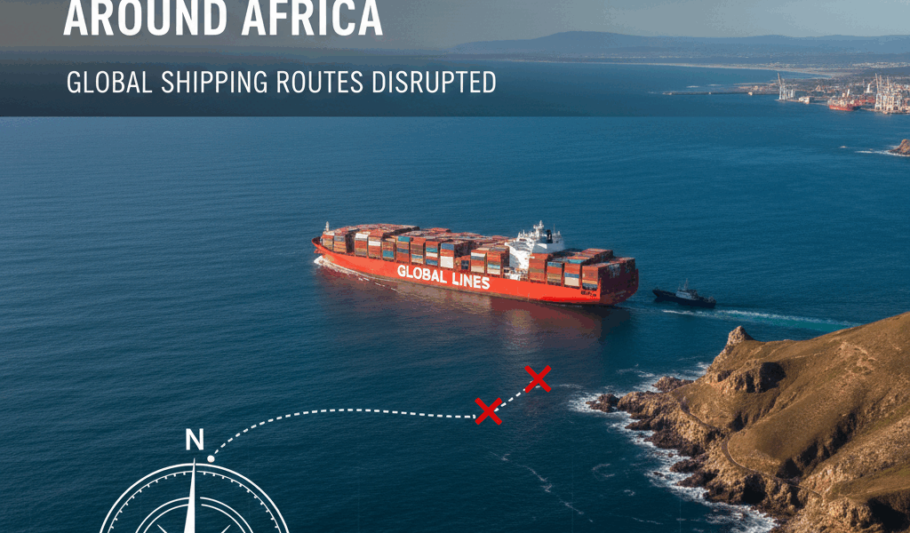 Professional featured image for maritime/shipping article: Houthi Attacks Force Container Ships Arou