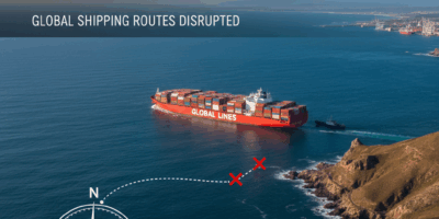Professional featured image for maritime/shipping article: Houthi Attacks Force Container Ships Arou
