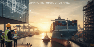 Professional featured image for maritime/shipping article: Naval Architecture. High quality photogra