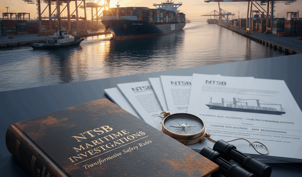 Professional featured image for maritime/shipping article: NTSB Maritime Investigations That Changed