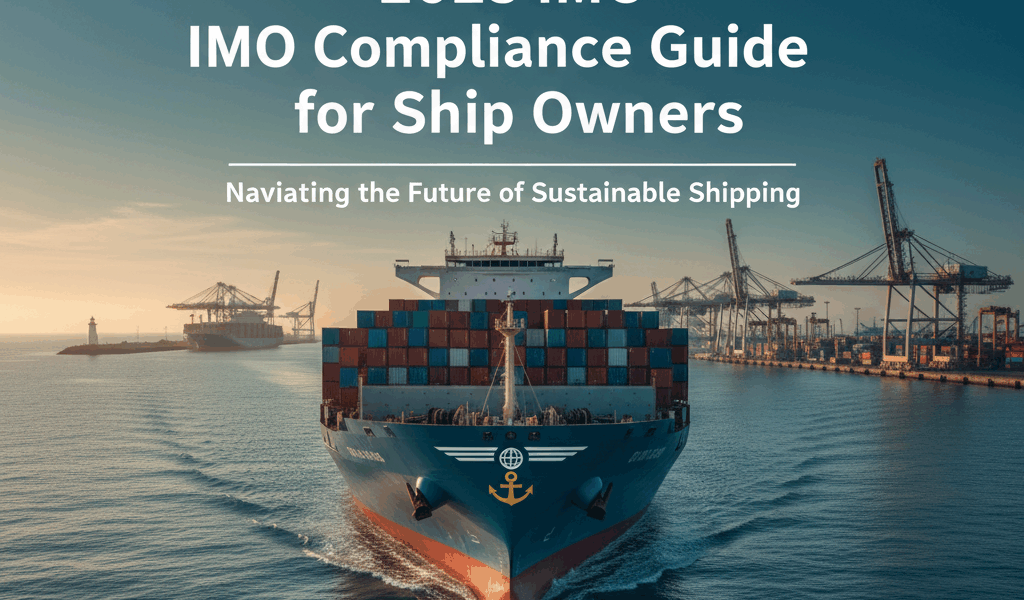 Professional featured image for maritime/shipping article: 2025 IMO Compliance Guide for Ship Owners
